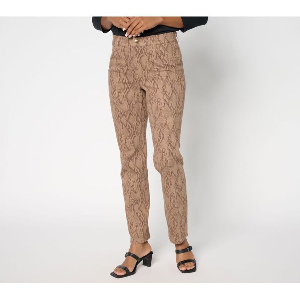 Adidas Women's Petite Pants PS Printed Prime Denim Straight Jeans Brown A702617